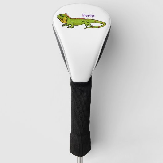 Happy green iguana cartoon illustratie golfheadcover (Voorkant)
