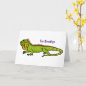 Happy green iguana cartoon illustratie kaart (Gele Bloem)