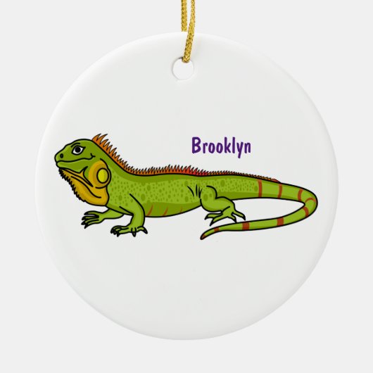Happy green iguana cartoon illustratie keramisch ornament (Voorkant)
