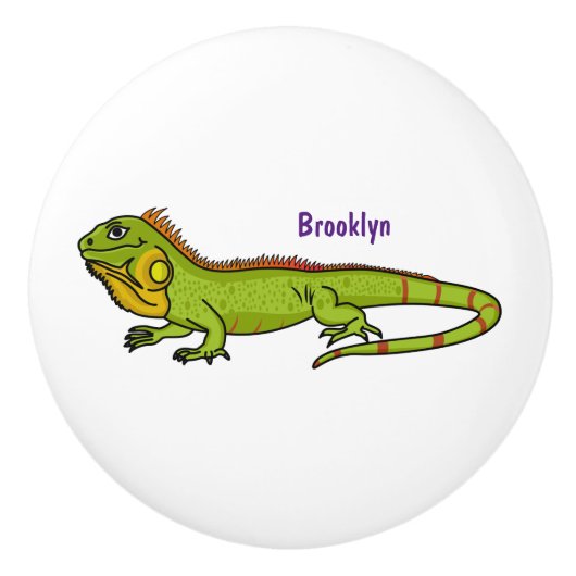 Happy green iguana cartoon illustratie keramische knop (Voorkant)
