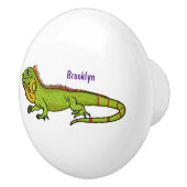 Happy green iguana cartoon illustratie keramische knop (Rechts)
