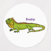 Happy green iguana cartoon illustratie labels (Design 2)