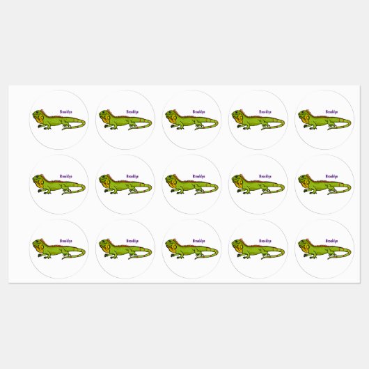 Happy green iguana cartoon illustratie labels (Vel)