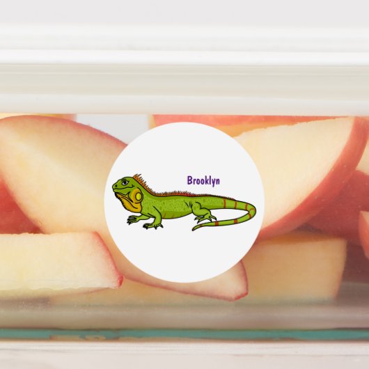 Happy green iguana cartoon illustratie labels (Aangebracht)
