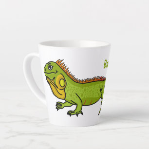 Happy green iguana cartoon illustratie latte mok