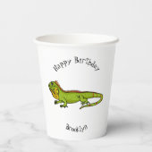 Happy green iguana cartoon illustratie papieren bekers (Achterkant)