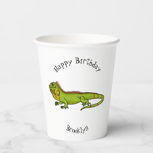 Happy green iguana cartoon illustratie papieren bekers (Achterkant)
