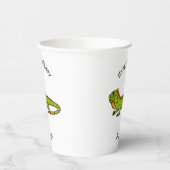 Happy green iguana cartoon illustratie papieren bekers (Links)