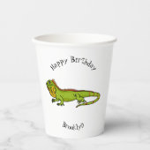 Happy green iguana cartoon illustratie papieren bekers (Voorkant)