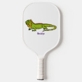 Happy green iguana cartoon illustratie pickleball paddle (Achterkant)