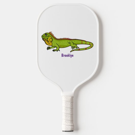 Happy green iguana cartoon illustratie pickleball paddle (Voorkant)