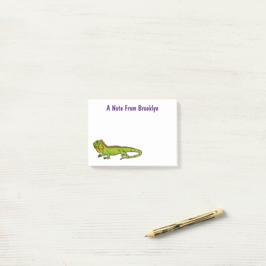 Happy green iguana cartoon illustratie post-it® notes (Op bureau)