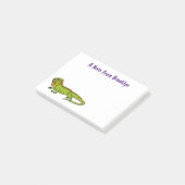 Happy green iguana cartoon illustratie post-it® notes (Schuin)