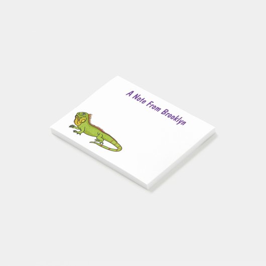 Happy green iguana cartoon illustratie post-it® notes (Schuin)