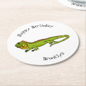 Happy green iguana cartoon illustratie ronde kartonnen onderzetter (Gebogen)