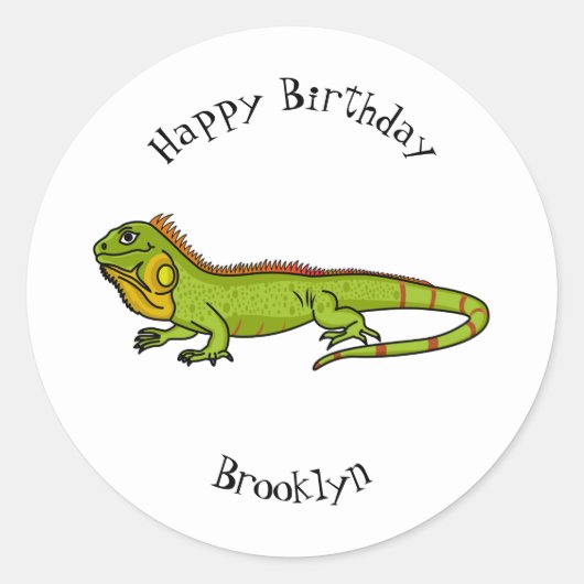Happy green iguana cartoon illustratie ronde sticker (Voorkant)