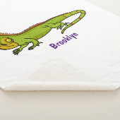 Happy green iguana cartoon illustratie sherpa deken (3/4)