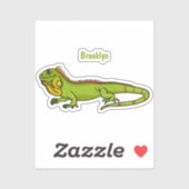 Happy green iguana cartoon illustratie sticker (Vel)