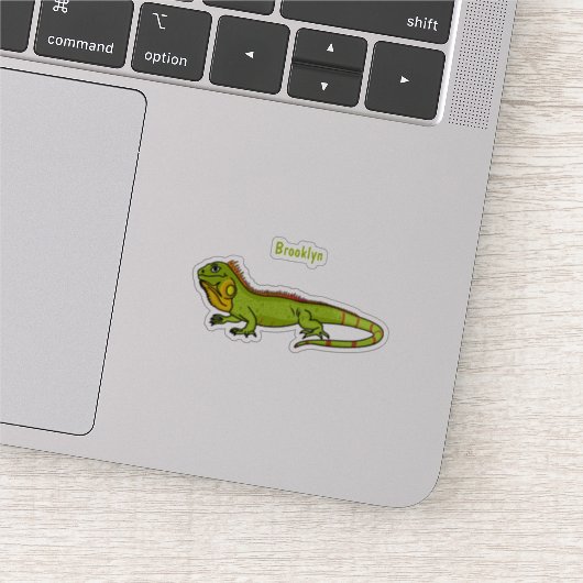 Happy green iguana cartoon illustratie sticker (Detail)