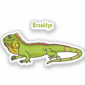 Happy green iguana cartoon illustratie sticker (Voorkant)