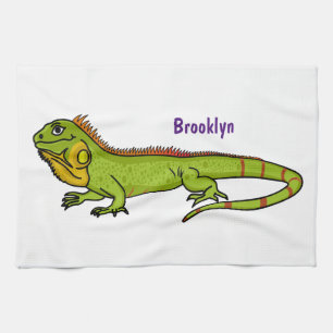 Happy green iguana cartoon illustratie theedoek