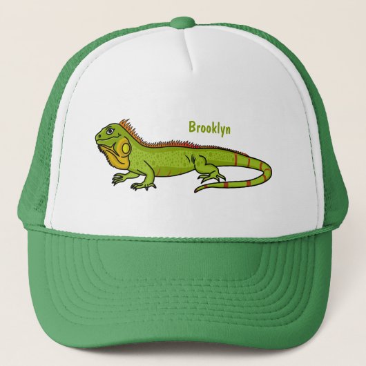 Happy green iguana cartoon illustratie trucker pet (Voorkant)