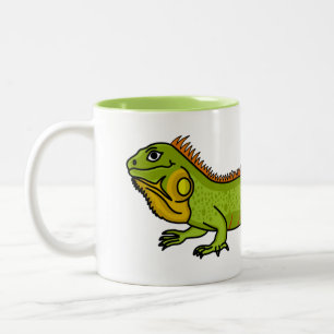 Happy green iguana cartoon illustratie tweekleurige koffiemok