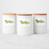 Happy green iguana cartoon illustratie voedselcontainer etiket (Flessen)