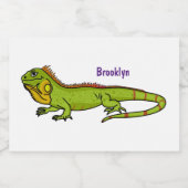 Happy green iguana cartoon illustratie voedselcontainer etiket (Enkel label)