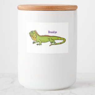 Happy green iguana cartoon illustratie voedselcontainer etiket