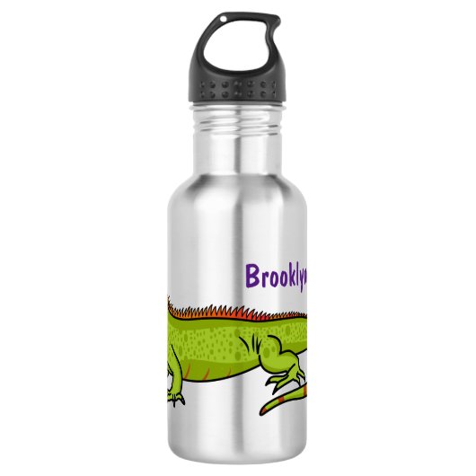 Happy green iguana cartoon illustration waterfles  (Voorkant)