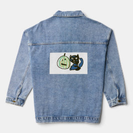 Happy Green Jack o Lantern Black Cat  Denim Jacket