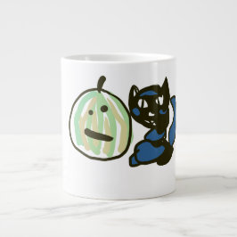 Happy Green Jack o Lantern Black Cat  Grote Koffiekop
