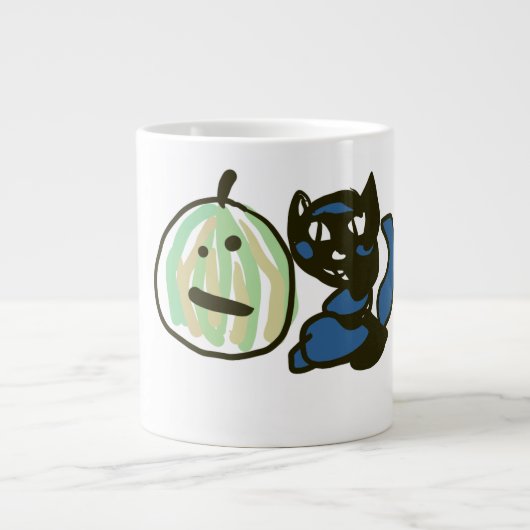 Happy Green Jack o Lantern Black Cat  Grote Koffiekop (Voorkant)