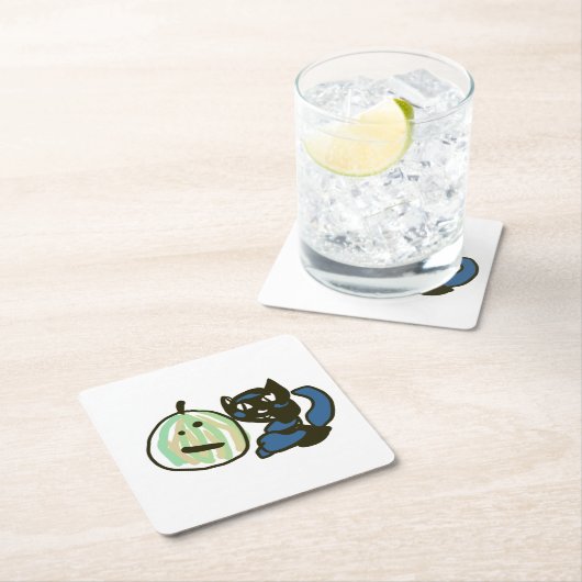 Happy Green Jack o Lantern Black Cat  Kartonnen Onderzetters (Insitu)