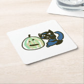 Happy Green Jack o Lantern Black Cat  Kartonnen Onderzetters (Schuin)