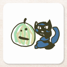 Happy Green Jack o Lantern Black Cat  Kartonnen Onderzetters