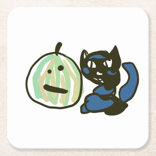 Happy Green Jack o Lantern Black Cat  Kartonnen Onderzetters (Voorkant)