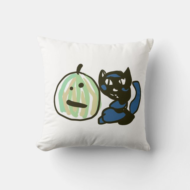 Happy Green Jack o Lantern Black Cat  Kussen (Voorkant)