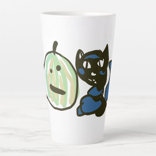 Happy Green Jack o Lantern Black Cat  Latte Mok (Voorkant)