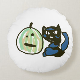 Happy Green Jack o Lantern Black Cat  Rond Kussen