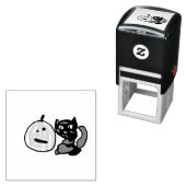 Happy Green Jack o Lantern Black Cat  Zelfinktende Stempel (In situ)