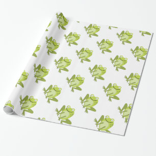 Happy Green Jumping Frog Wrapping Paper Cadeaupapier