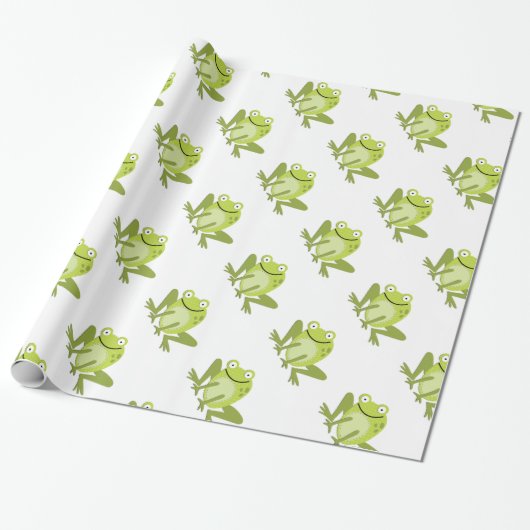 Happy Green Jumping Frog Wrapping Paper Cadeaupapier (Uitgerold)