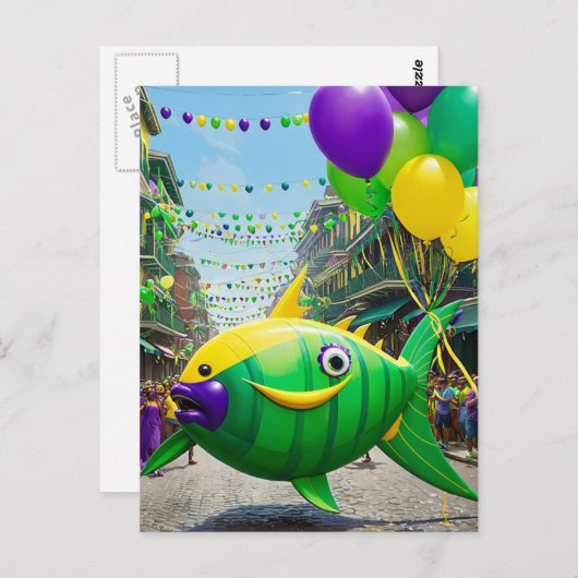 Happy Green Mardi Gras Fish Briefkaart (Voorkant / Achterkant)