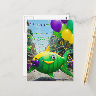 Happy Green Mardi Gras Fish Briefkaart