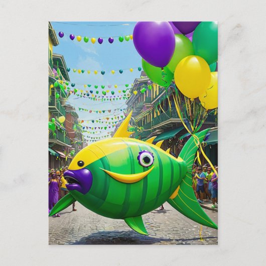 Happy Green Mardi Gras Fish Briefkaart (Voorkant)