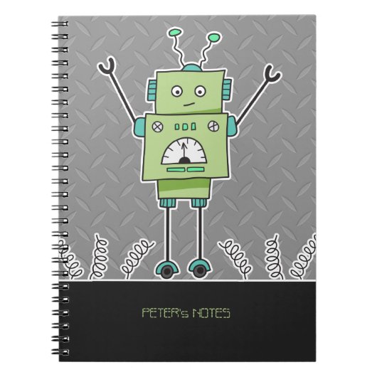 Happy Green Robot & Metal Springs Notitieboek (Voorkant)