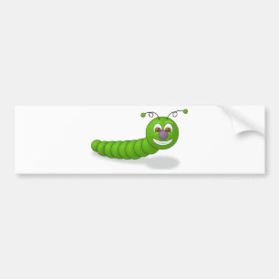Happy Green Smiling Cartoon Worm met bruine ogen Bumpersticker
