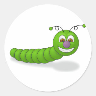 Happy Green Smiling Cartoon Worm met bruine ogen Ronde Sticker